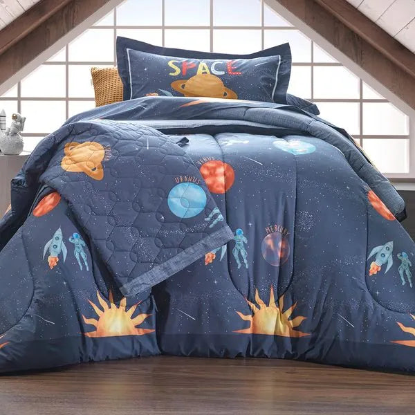 Jogo de Cama Infantil Solteiro 180 fios Percal 100% Algodão Galáxia Estampado
