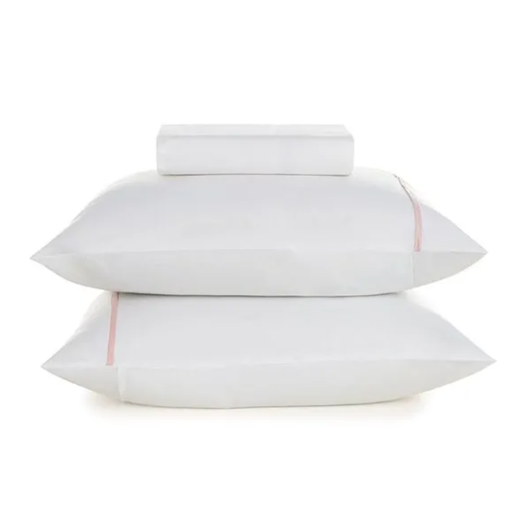 Lençol com Elástico e Fronhas 100% Algodão Noah Branco/Rosa Giz
