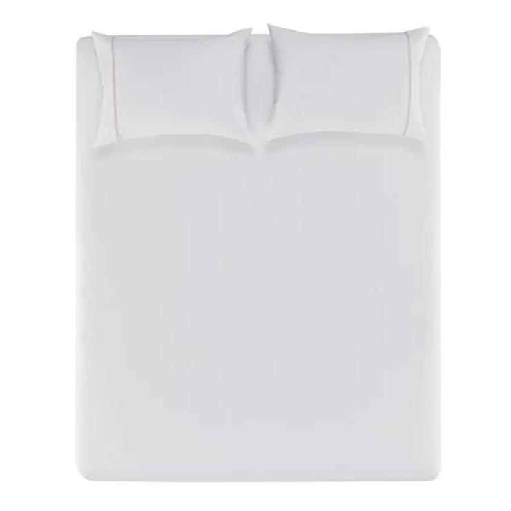 Lençol com Elástico e Fronhas 100% Algodão Noah Branco/Rosa Giz