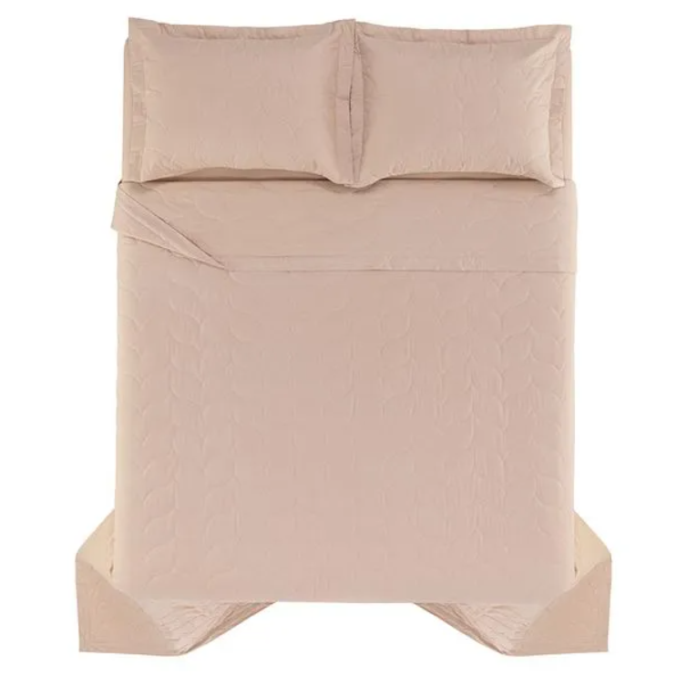 Colcha com 2 Porta Travesseiros 200 Fios Tom Rosé