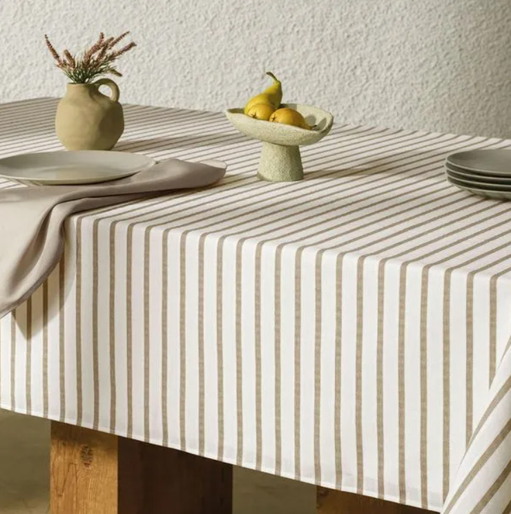 Toalha de Mesa Retangular Zaira Branco/Taupe